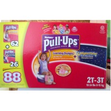 Diapers - Huggies - Pull Ups - Girls - 2T-3T / (8 - 15 kg/ 18 - 34 lbs)  1 x 88 Diapers - (62 diapers + 26 night diapers) 
